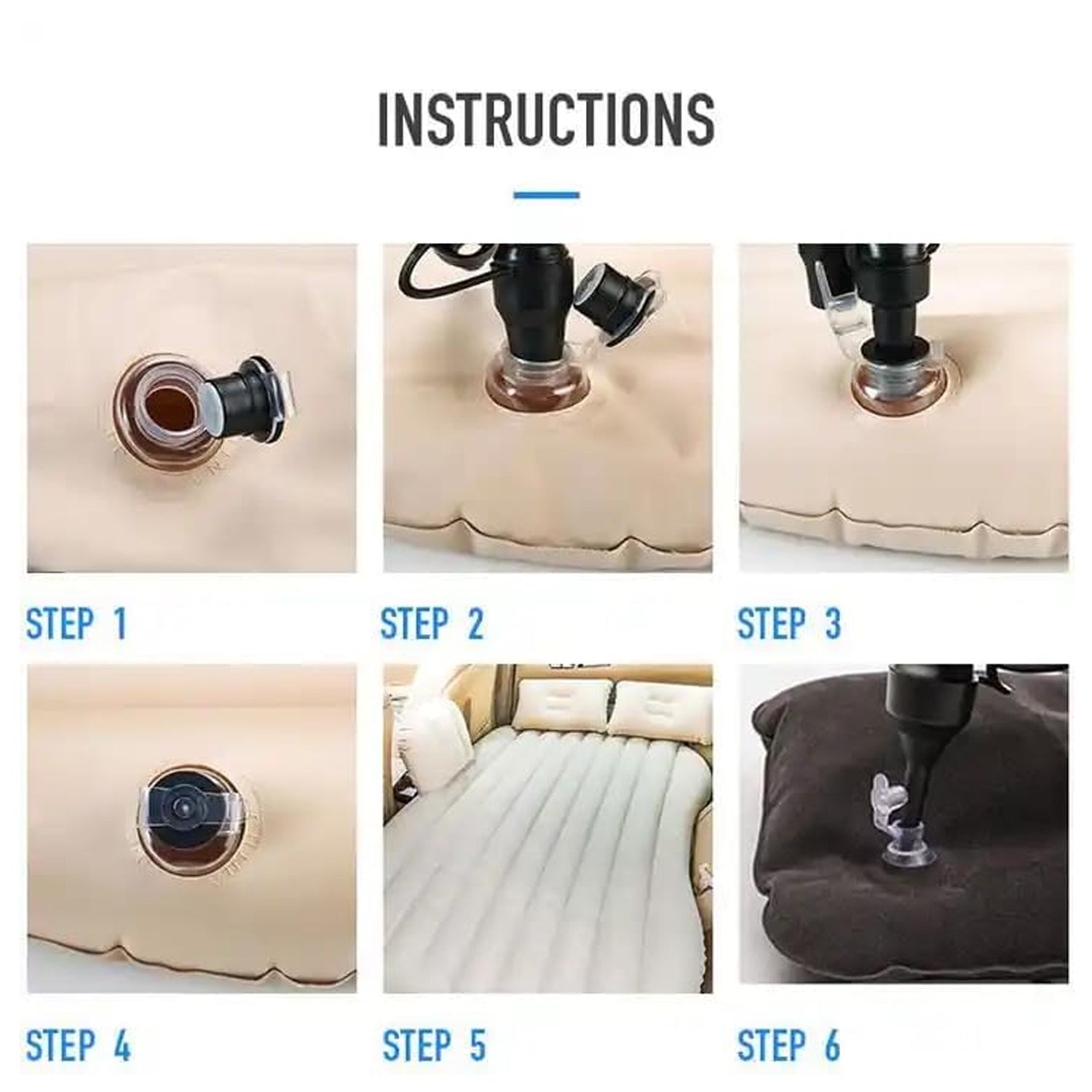 Portable Car Backseat Inflatable Air Mattress Bed (1 Pc) Portable Car Backseat Inflatable Air Mattress Bed (1 Pc)